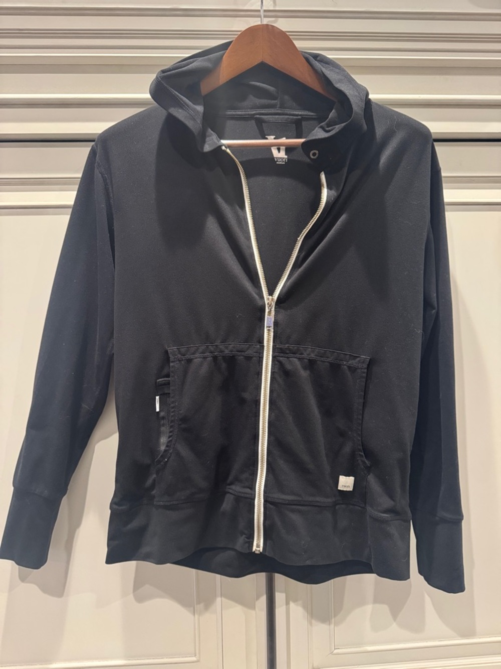 Vuori Black Zip Hoodie with Hood and Front Pockets
